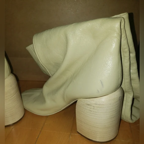 Jil Sander Cream 100% lambskin leather thigh high round toe block heel boots 10 - Picture 12 of 16